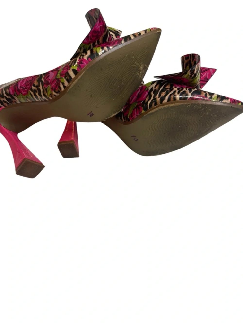 Betsy Johnson Noble Bow Pump Pink Leopard patent Leather Sculpted Bow size 10M - Picture 7 of 8
